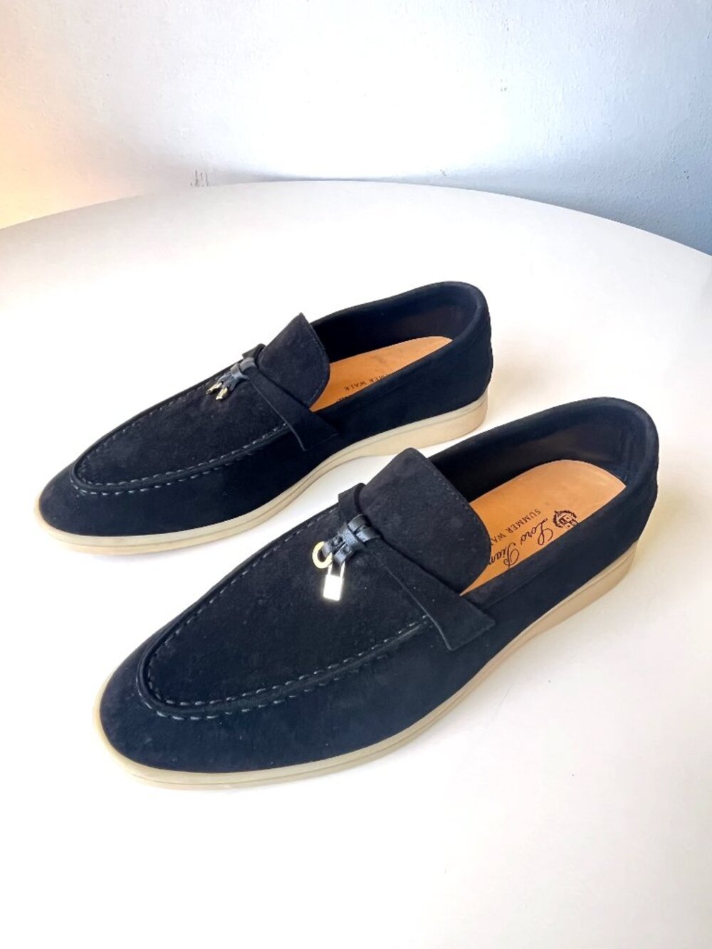 Women's Loro Piana Black Summer Charms Walk Suede Loafers Shoes Flats Size 40 - Picture 3 of 8
